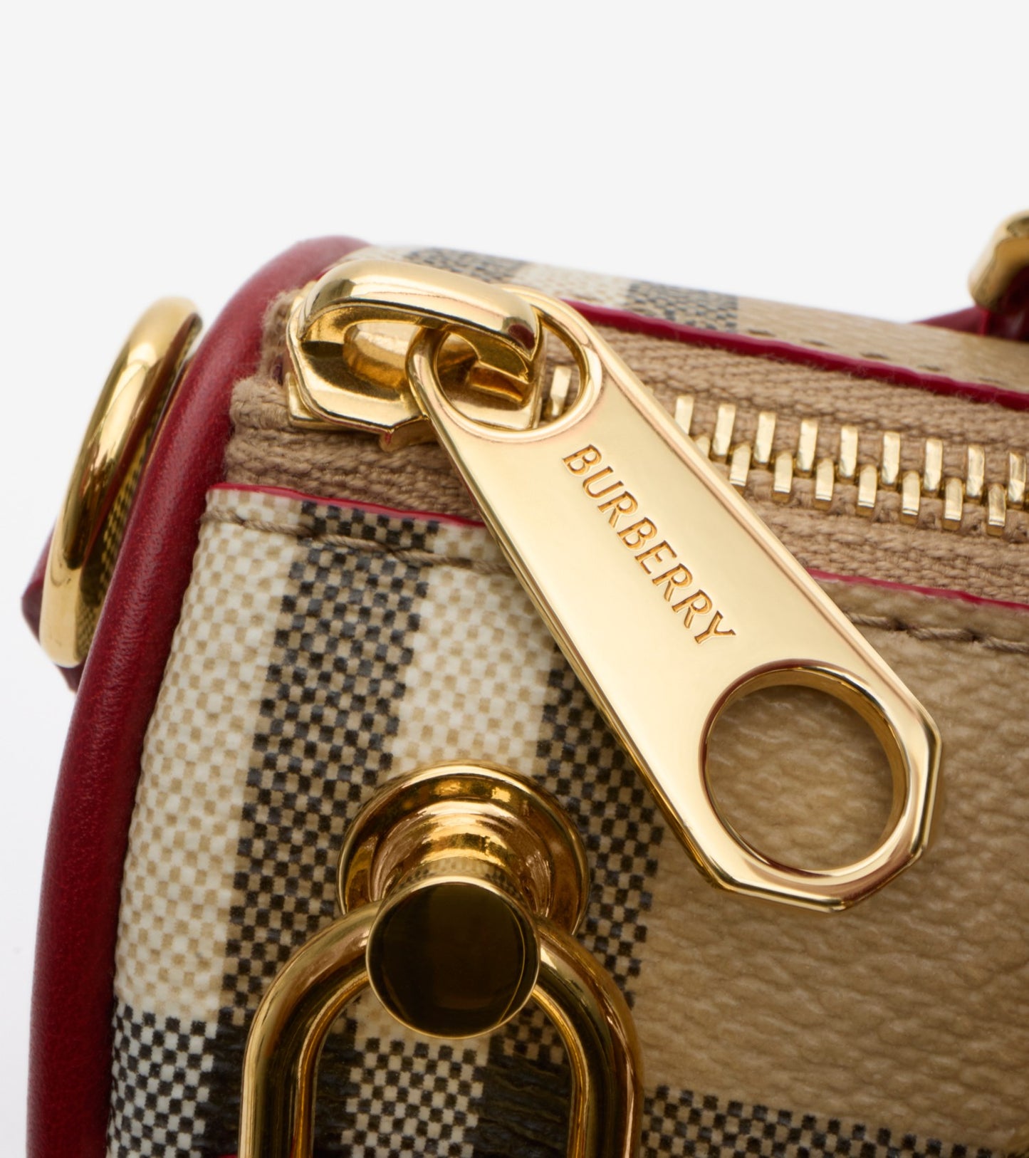 Mini Check Bowling Bag in Archive beige/ruby red