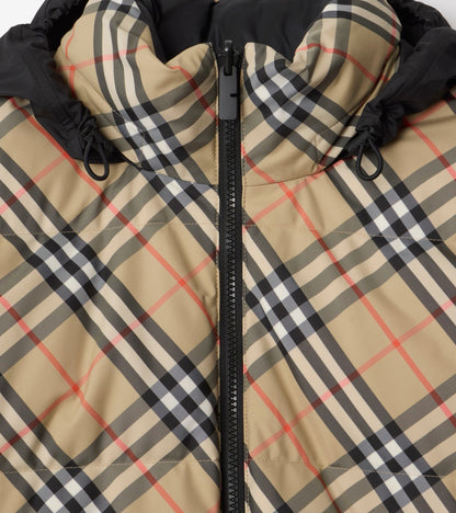 Reversible Check Snowdon Puffer Jacket in Sand beige