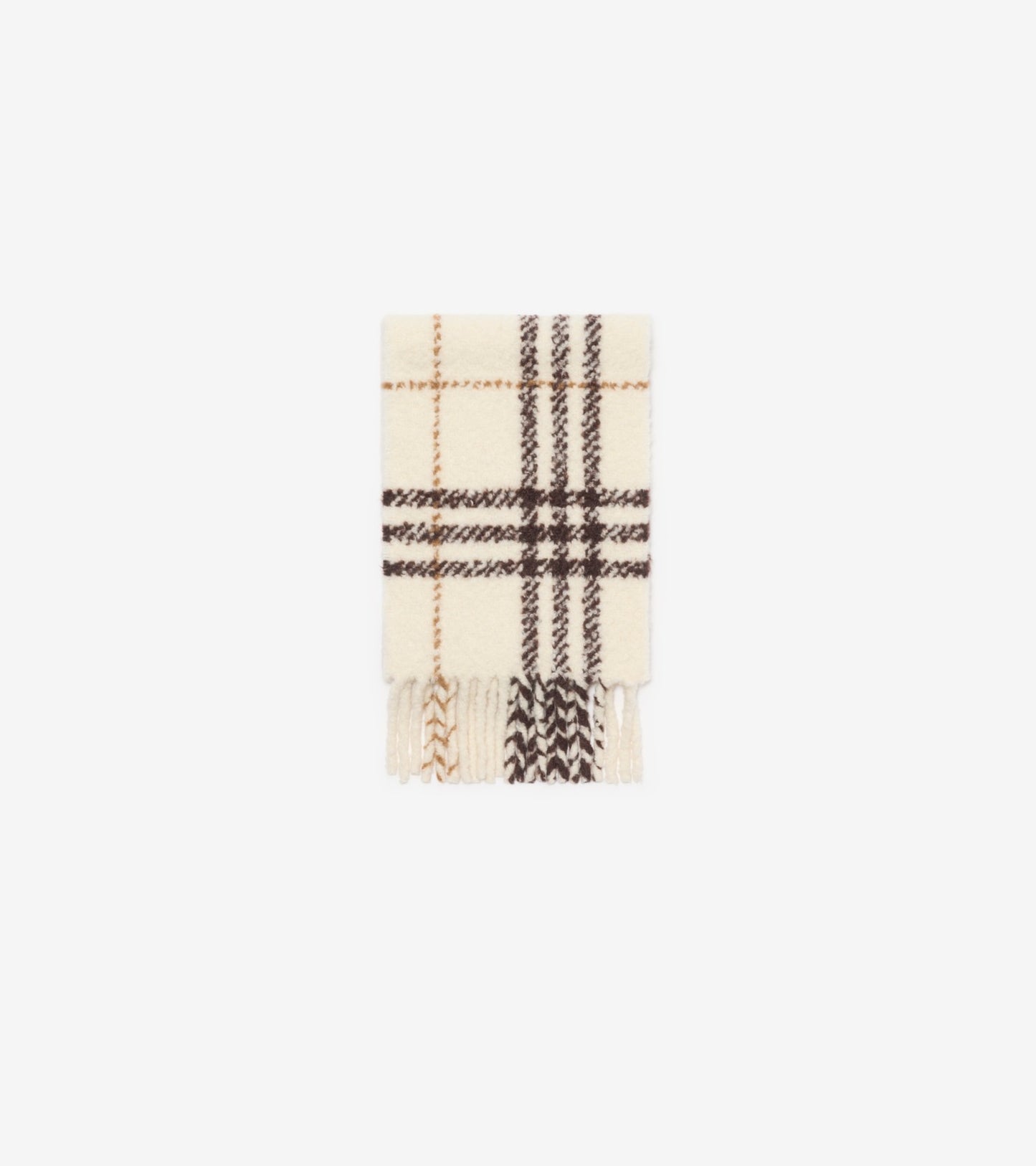 Check Alpaca Wool Blend Bouclé Scarf in Pebble white