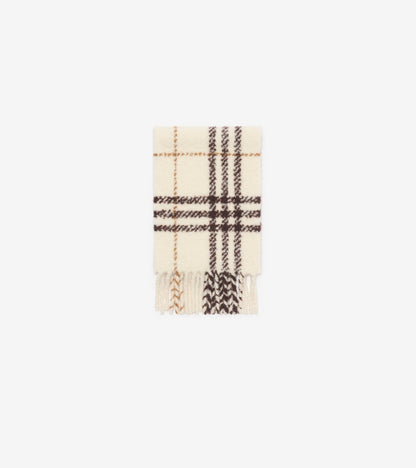 Check Alpaca Wool Blend Bouclé Scarf in Pebble white