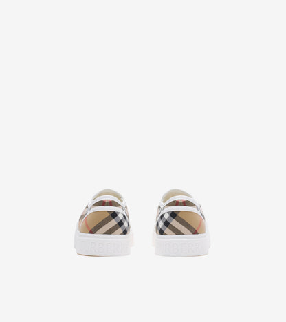 Check Cotton Slip-on Sneakers in Sand beige - Children
