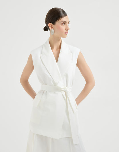 Techno cotton poplin belted vest with monili