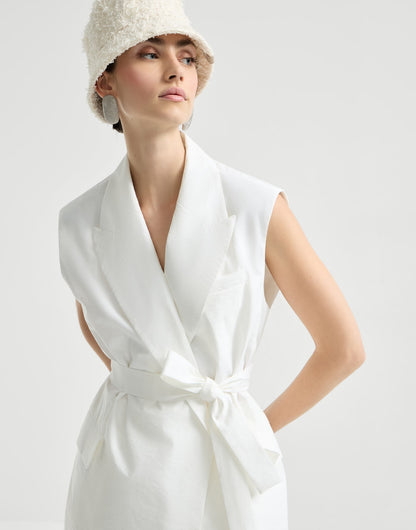 Techno cotton poplin belted vest with monili