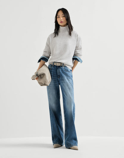 Cashmere turtleneck sweater with monili