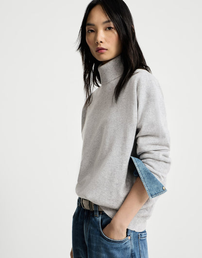 Cashmere turtleneck sweater with monili
