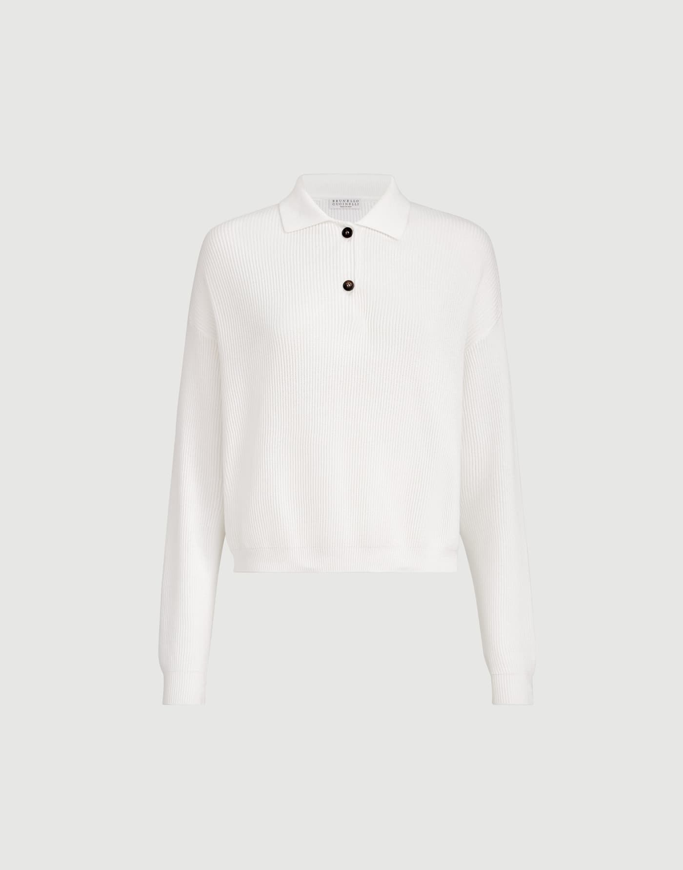 Cotton English rib knit polo shirt with monili