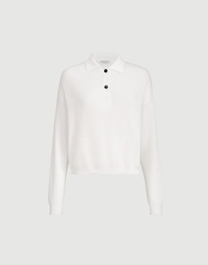 Cotton English rib knit polo shirt with monili