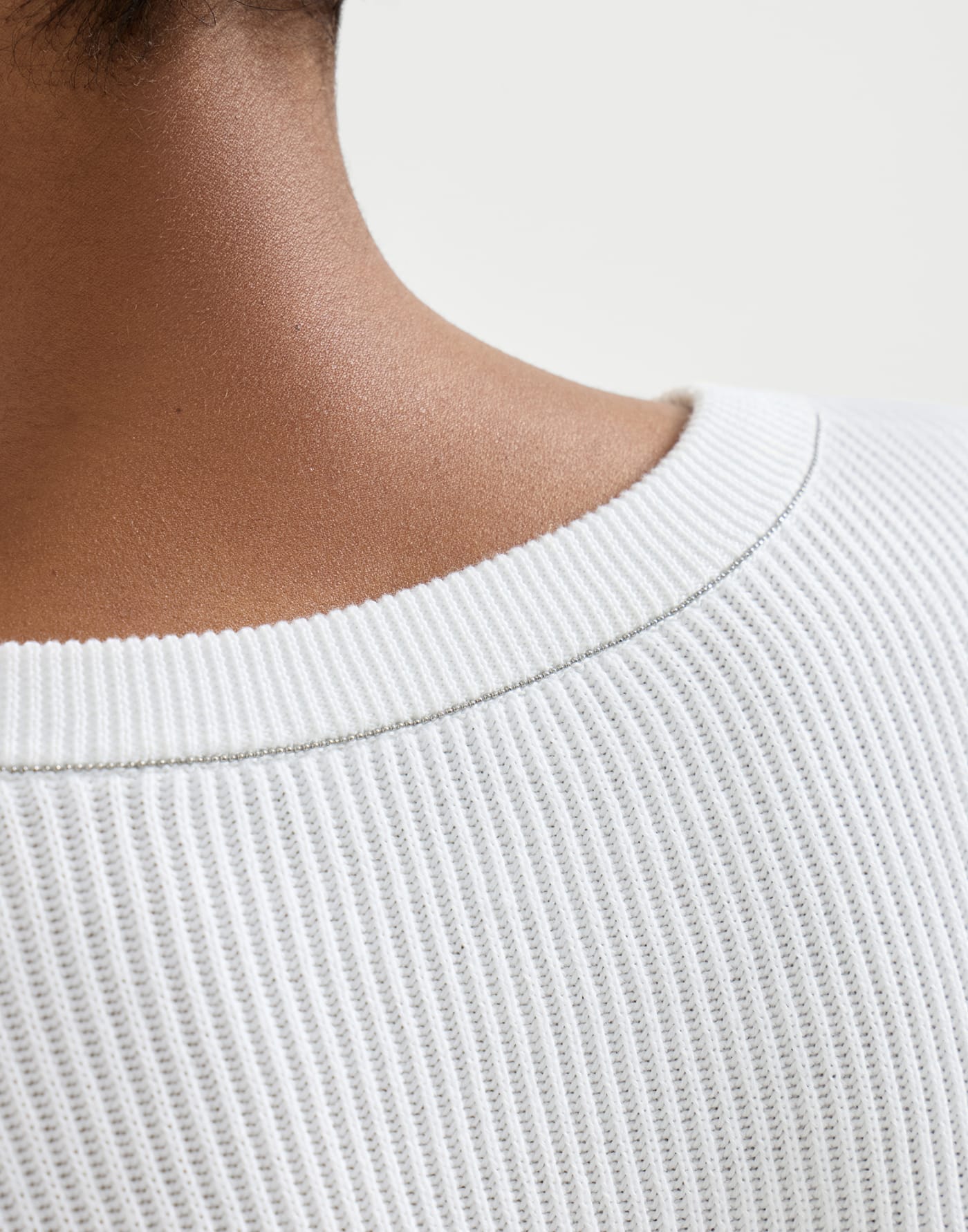 Cotton English rib sweater with monili