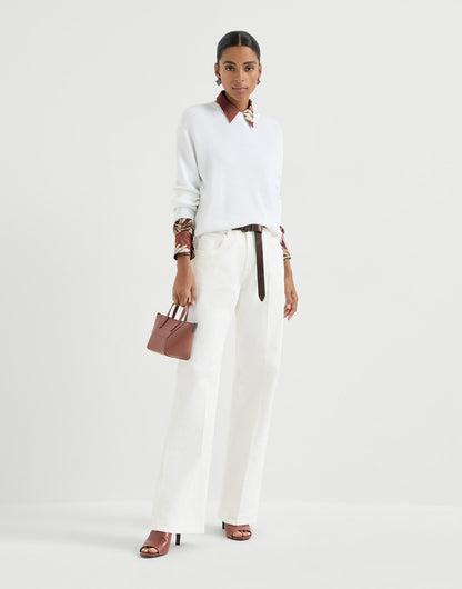 Cotton English rib sweater with monili