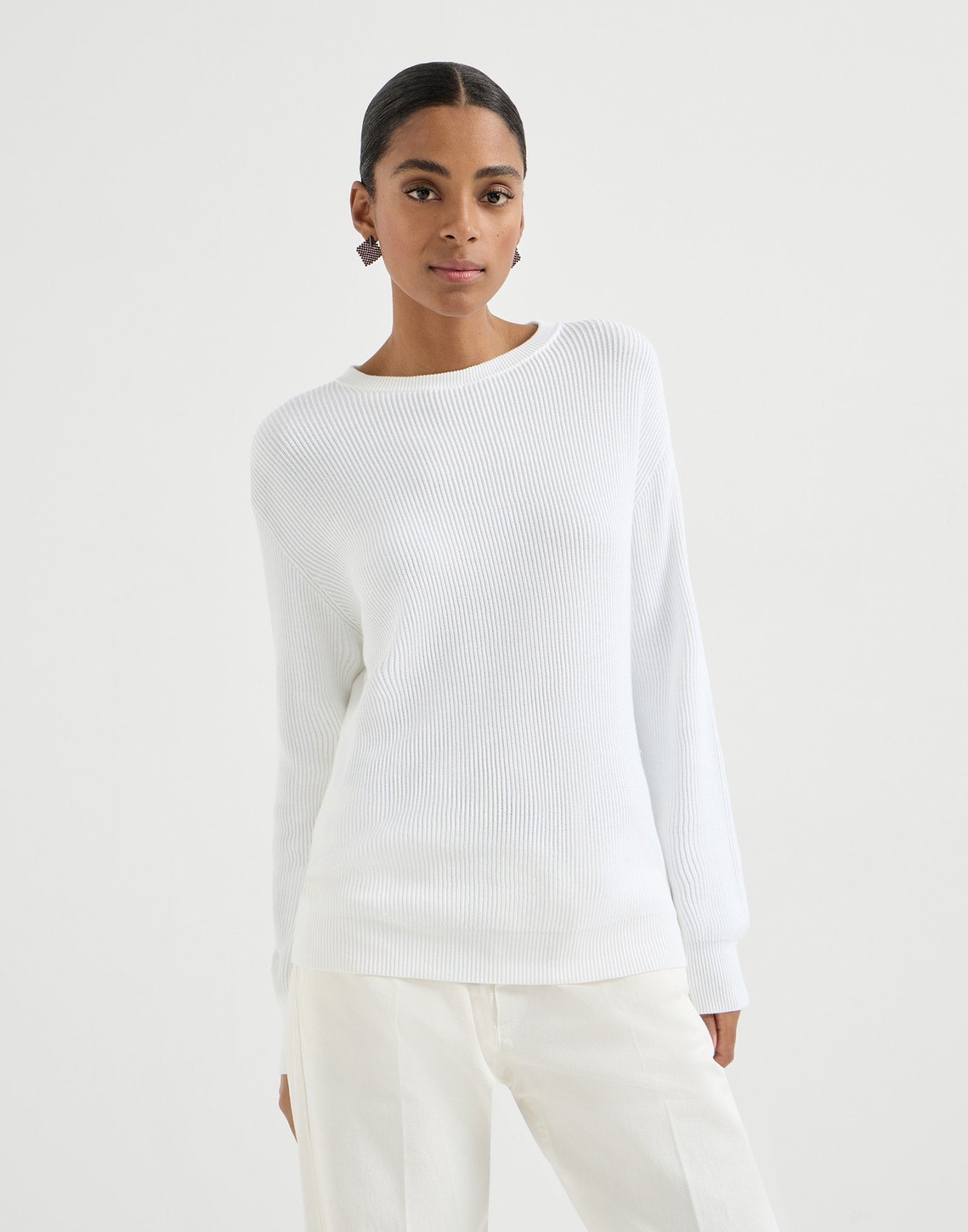 Cotton English rib sweater with monili