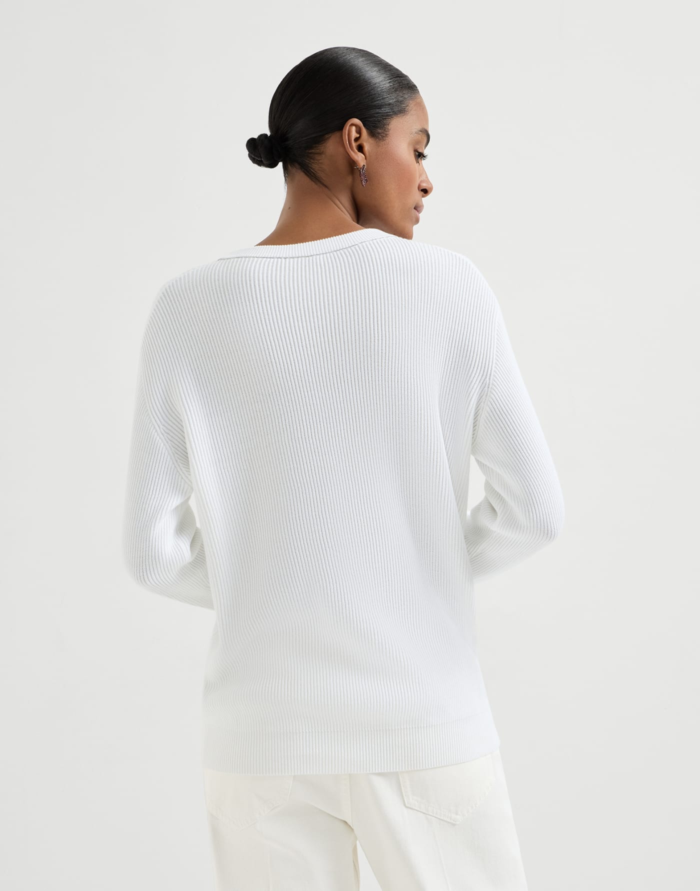 Cotton English rib sweater with monili