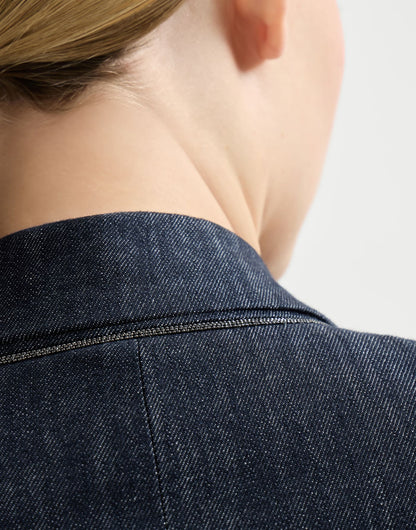 Cotton denim-effect twill blazer with monili