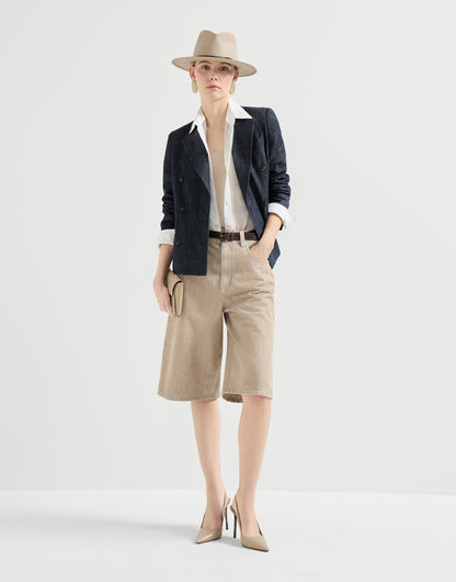 Cotton denim-effect twill blazer with monili