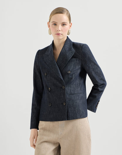 Cotton denim-effect twill blazer with monili