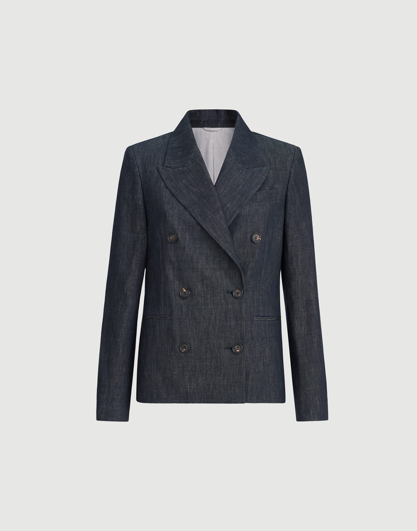Cotton denim-effect twill blazer with monili