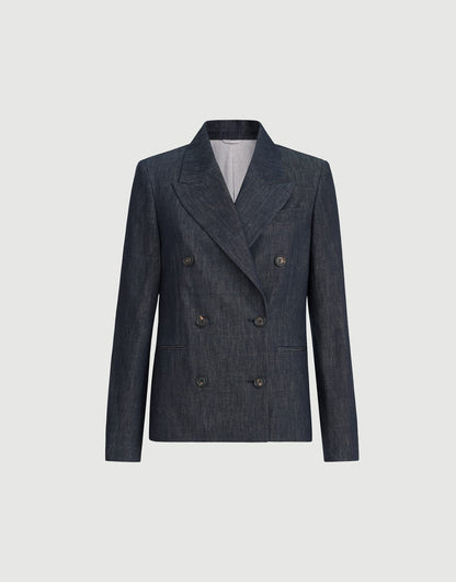 Cotton denim-effect twill blazer with monili
