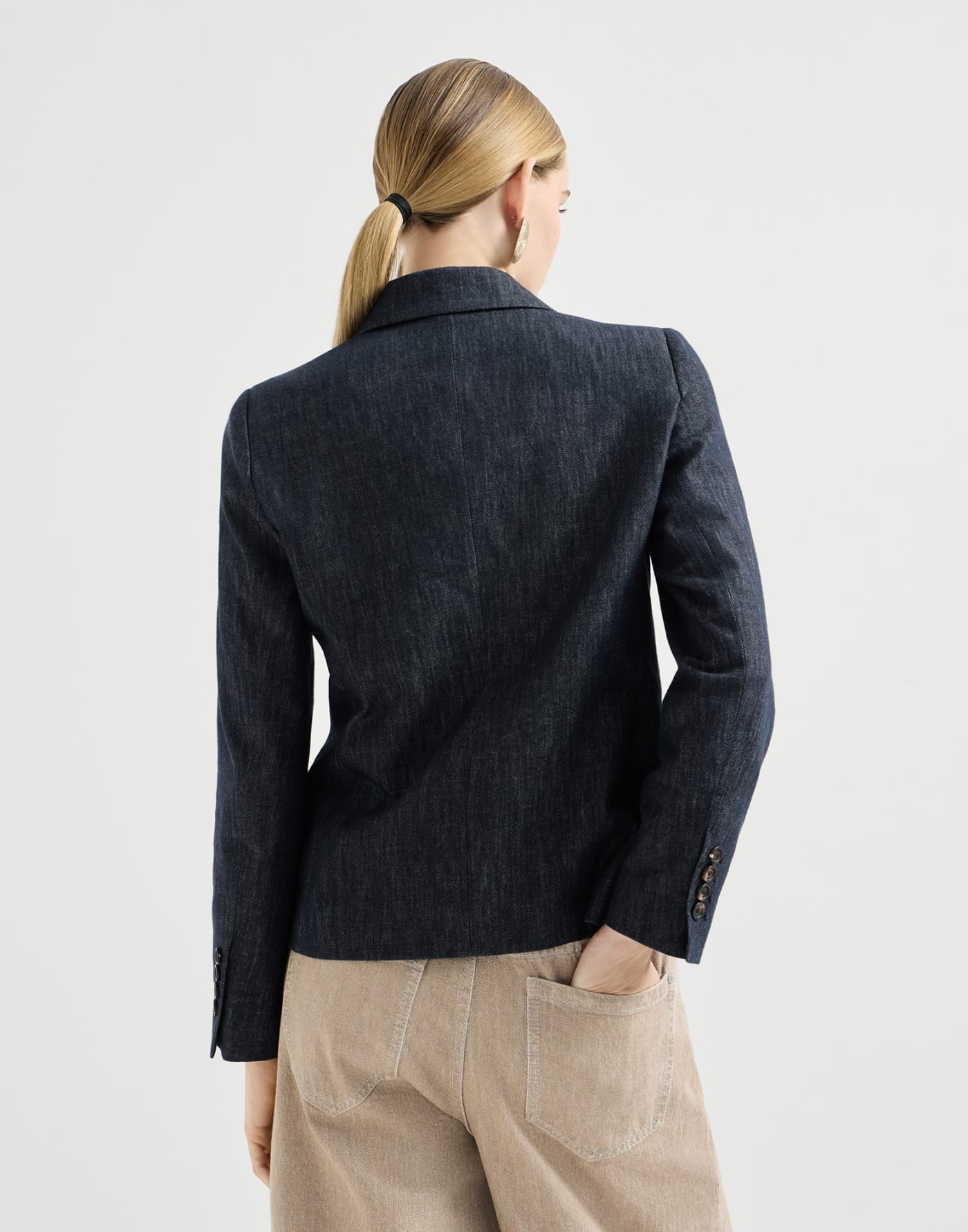 Cotton denim-effect twill blazer with monili