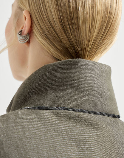 Cotton denim-effect twill down vest with monili