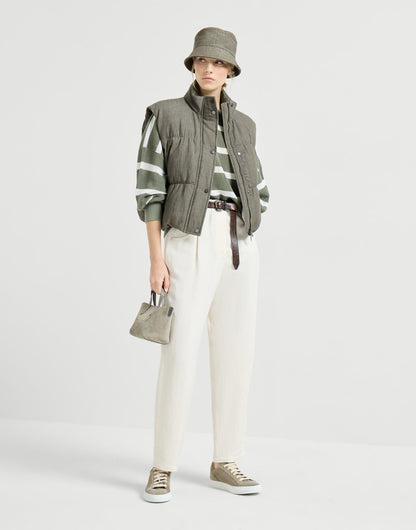 Cotton denim-effect twill down vest with monili