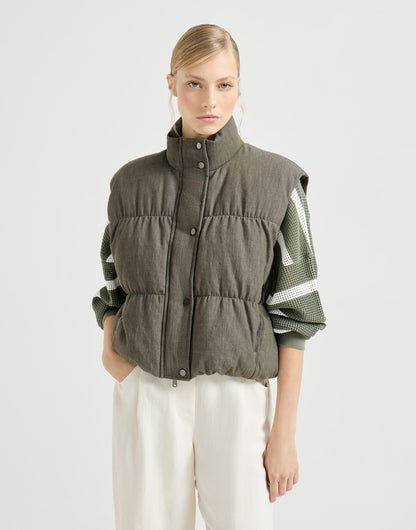 Cotton denim-effect twill down vest with monili