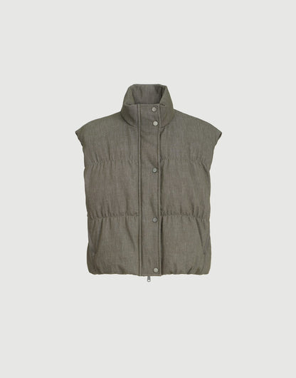Cotton denim-effect twill down vest with monili