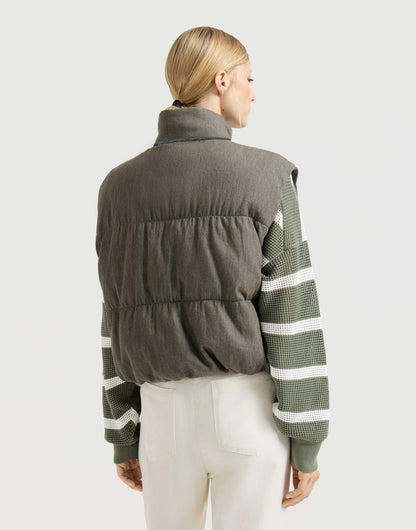 Cotton denim-effect twill down vest with monili