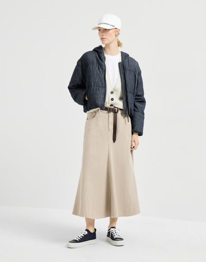 Cotton denim-effect twill down jacket with monili