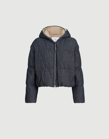 Cotton denim-effect twill down jacket with monili
