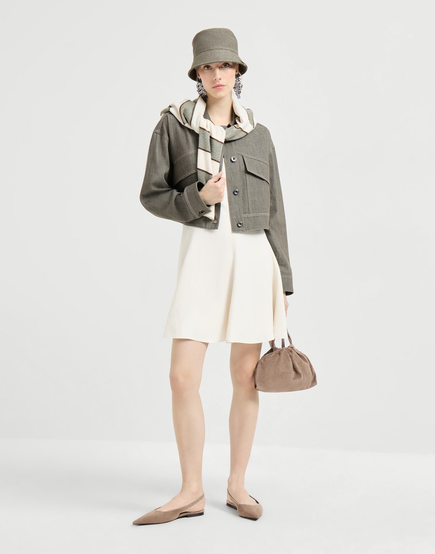 Cotton denim-effect twill outerwear jacket with monili