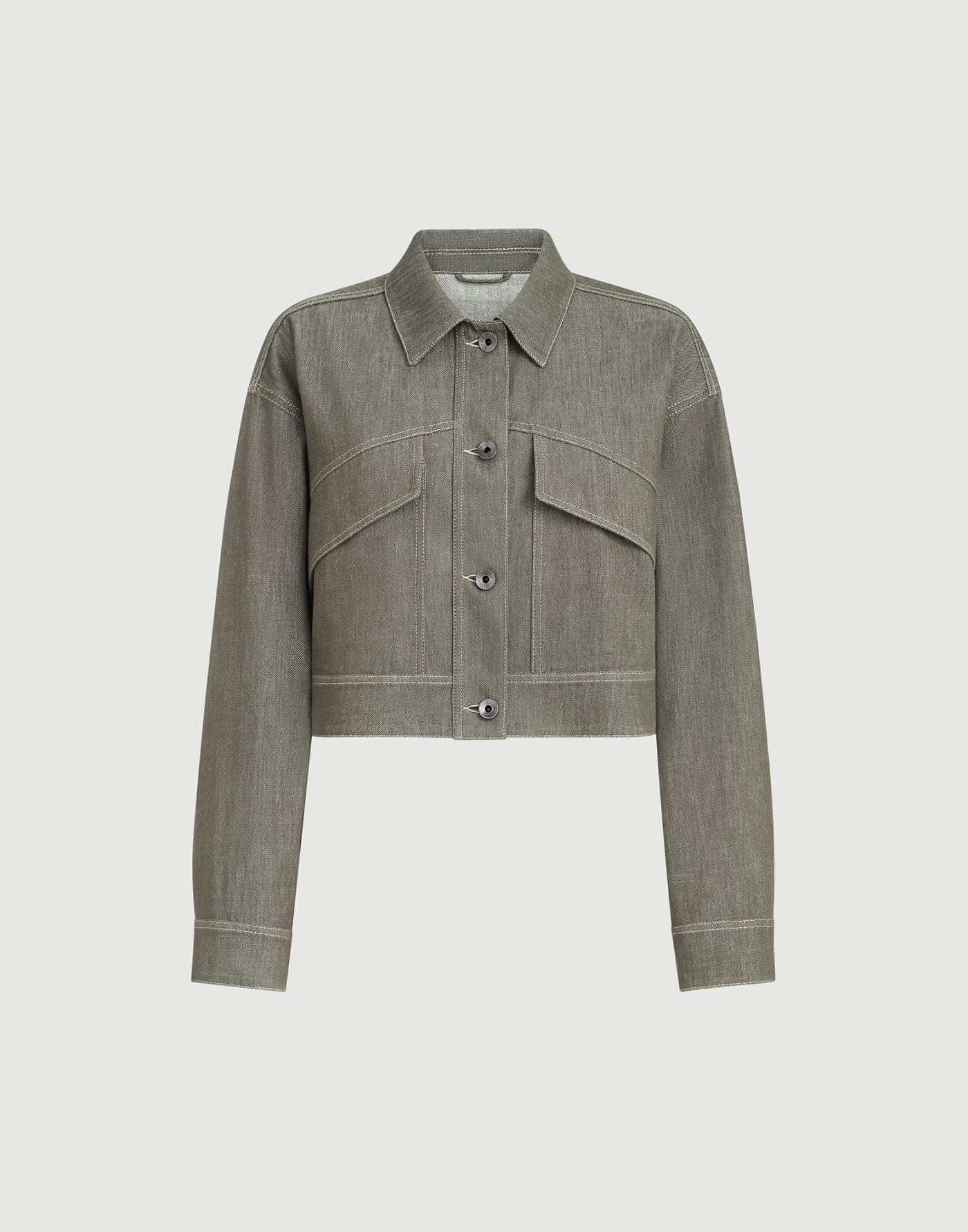 Cotton denim-effect twill outerwear jacket with monili