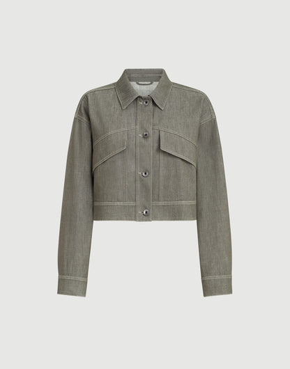 Cotton denim-effect twill outerwear jacket with monili