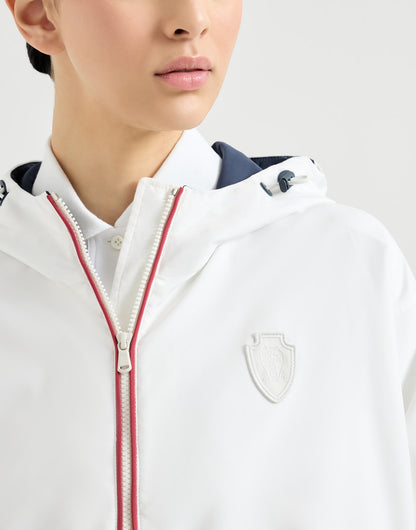 Nylon hooded outerwear jacket with logo