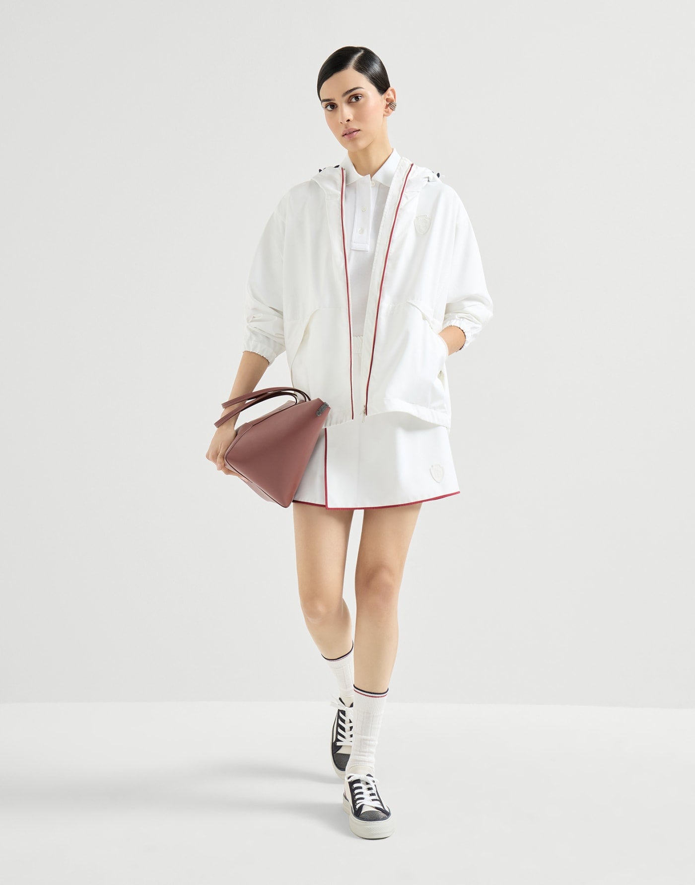 Nylon hooded outerwear jacket with logo
