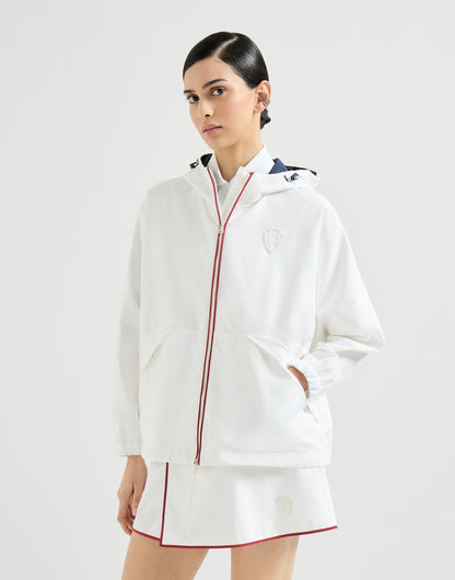 Nylon hooded outerwear jacket with logo