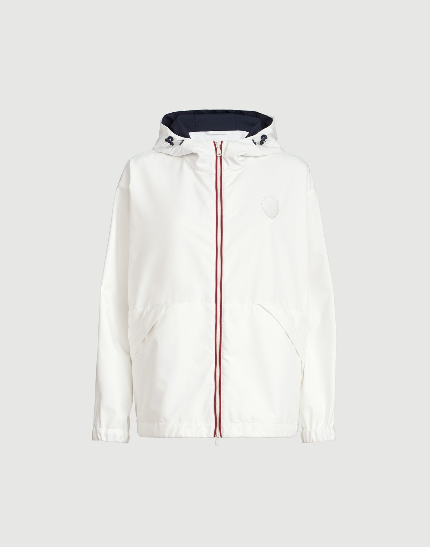 Nylon hooded outerwear jacket with logo