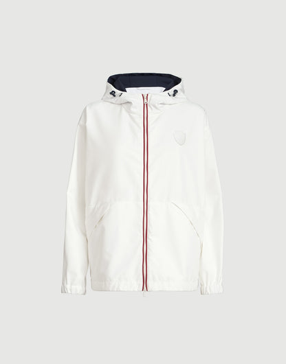 Nylon hooded outerwear jacket with logo