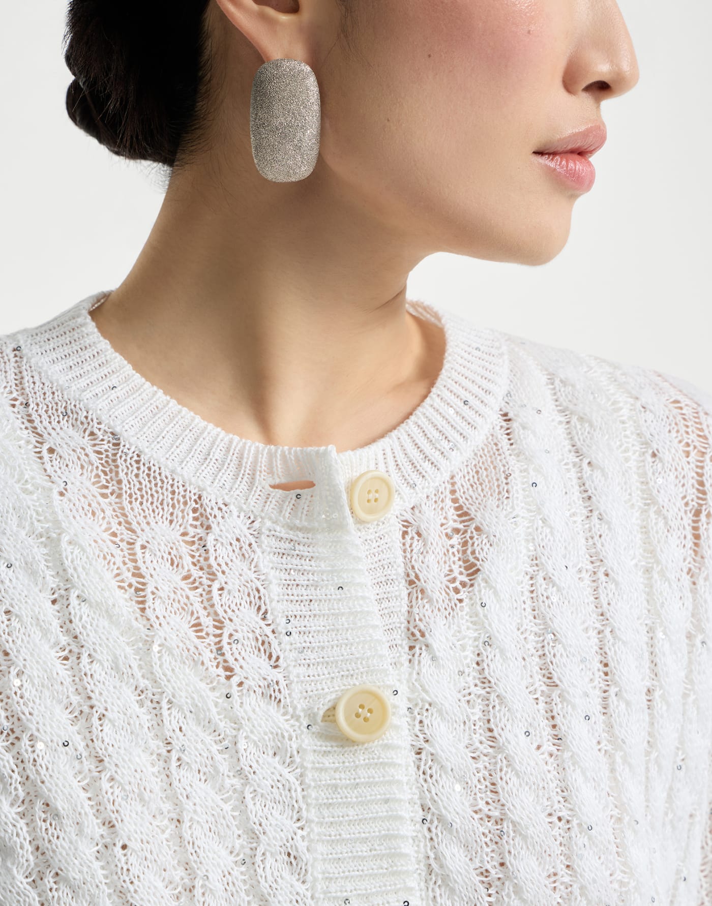 Linen dazzling cable openwork cardigan
