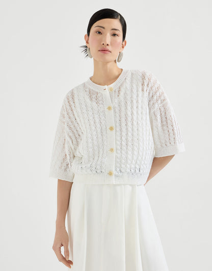 Linen dazzling cable openwork cardigan