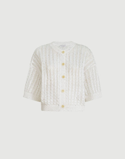 Linen dazzling cable openwork cardigan