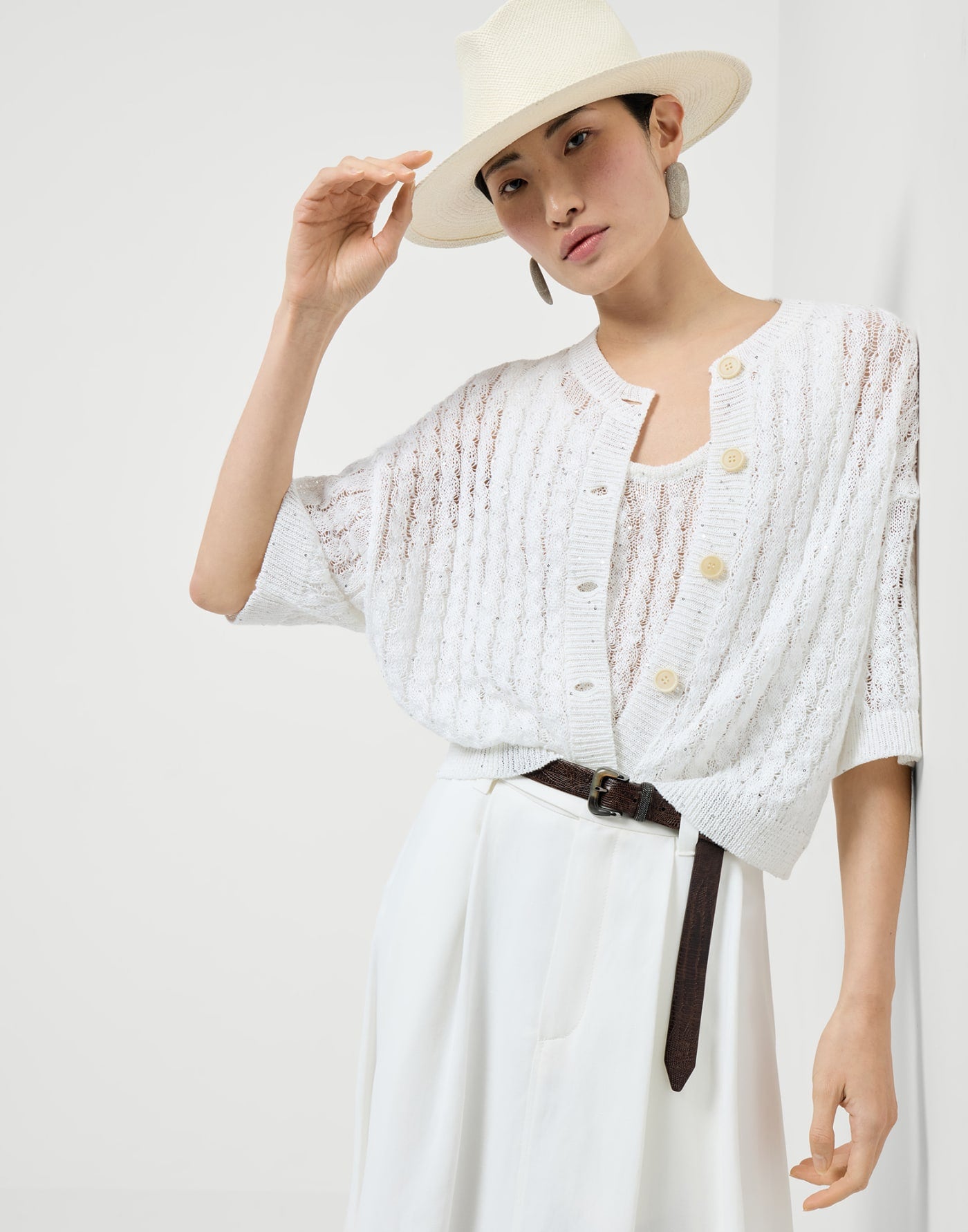 Linen dazzling cable openwork cardigan