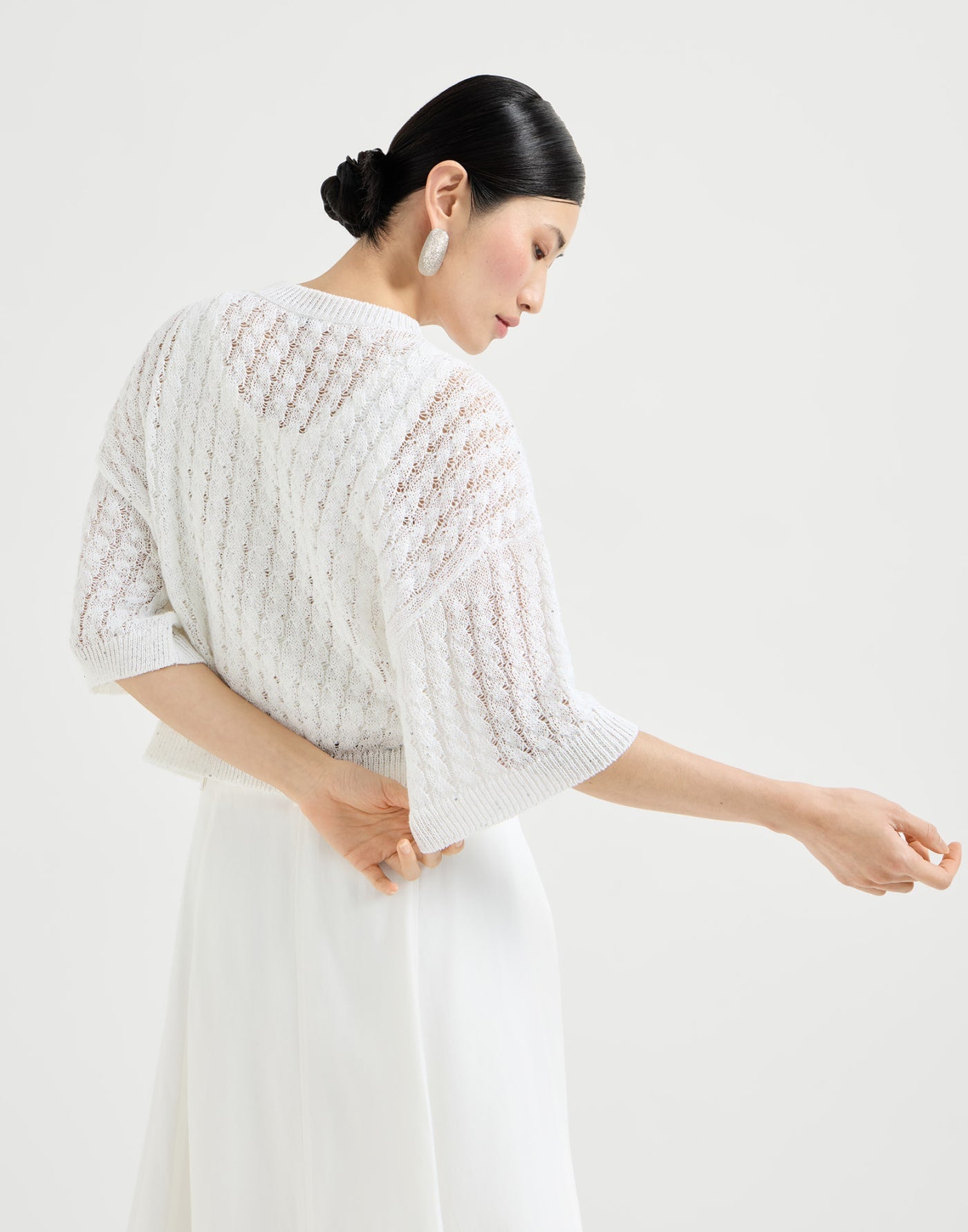Linen dazzling cable openwork cardigan