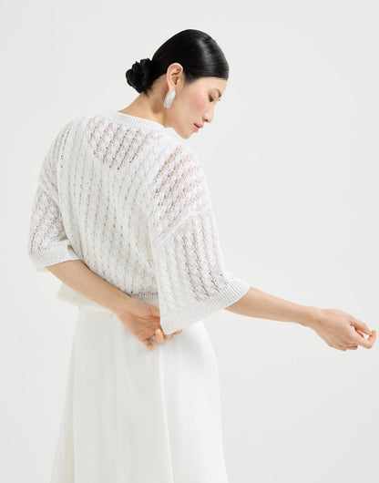 Linen dazzling cable openwork cardigan