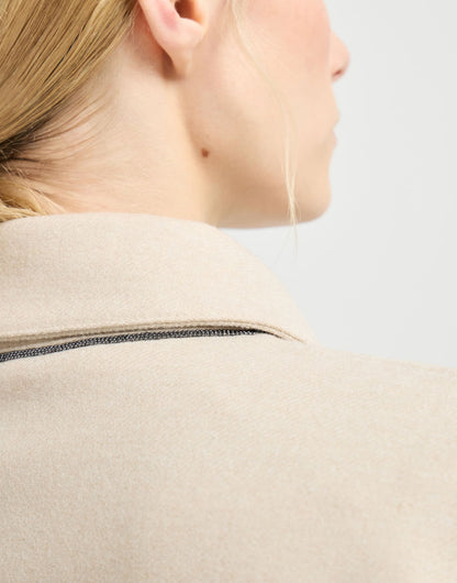 Lightweight wool cloth outerwear jacket with monili