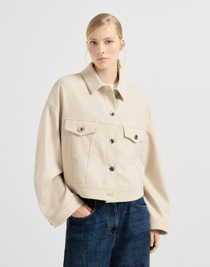 Lightweight wool cloth outerwear jacket with monili