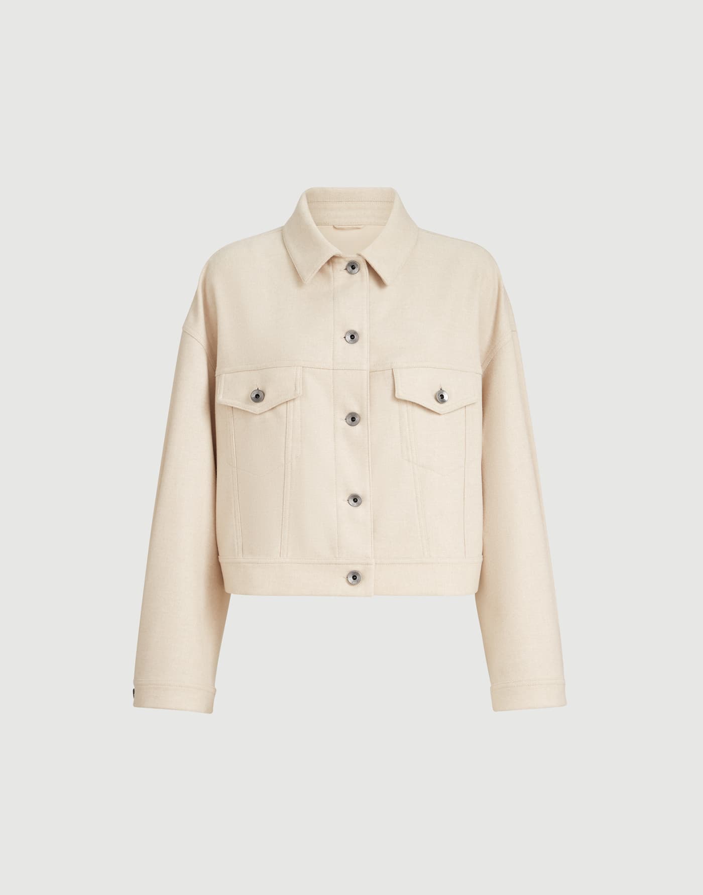Lightweight wool cloth outerwear jacket with monili
