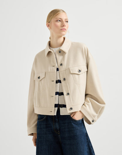 Lightweight wool cloth outerwear jacket with monili