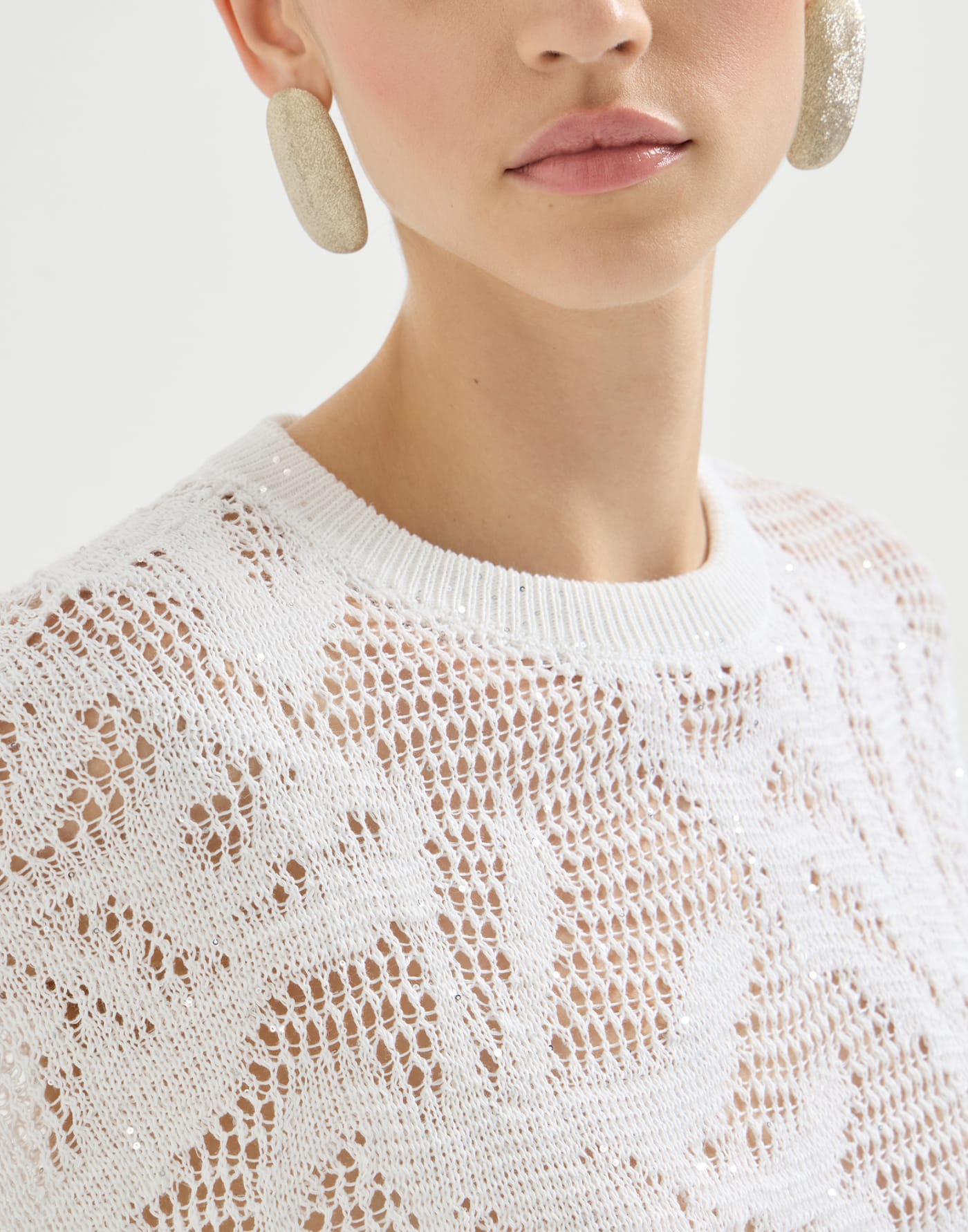 Dazzling water lillies knit t-shirt in linen and cotton