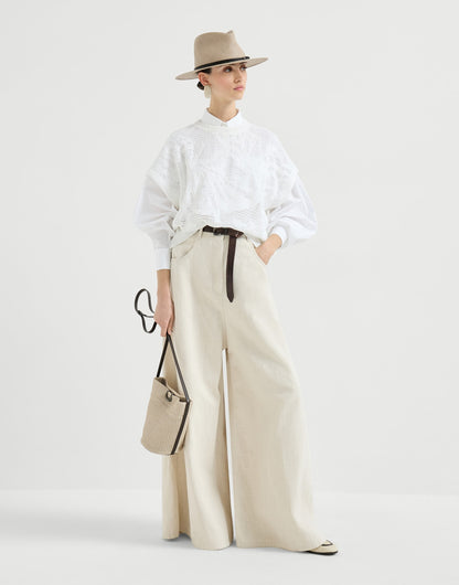 Dazzling water lillies knit t-shirt in linen and cotton