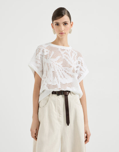 Dazzling water lillies knit t-shirt in linen and cotton