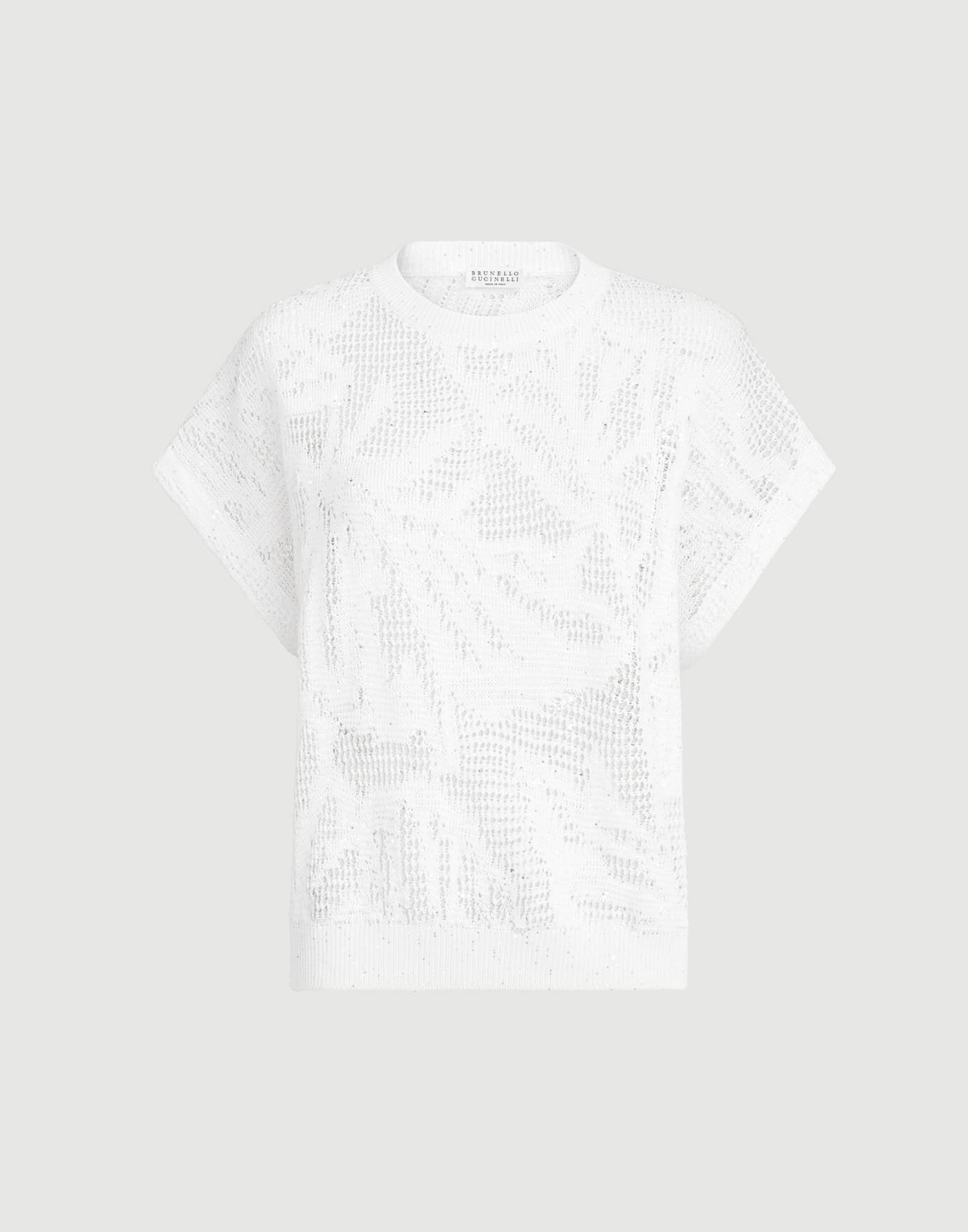 Dazzling water lillies knit t-shirt in linen and cotton